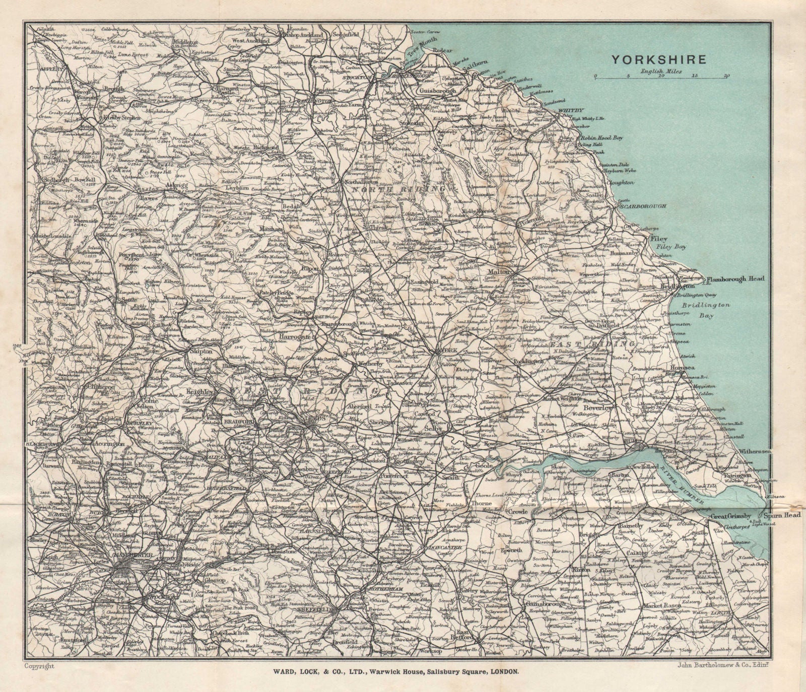 YORKSHIRE county map. Railways. WARD LOCK 1905 old antique plan chart